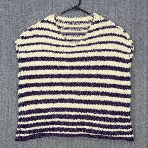 Handmade Sweater Womens Large Purple Beige Stripe Sleeveless Preppy Knit